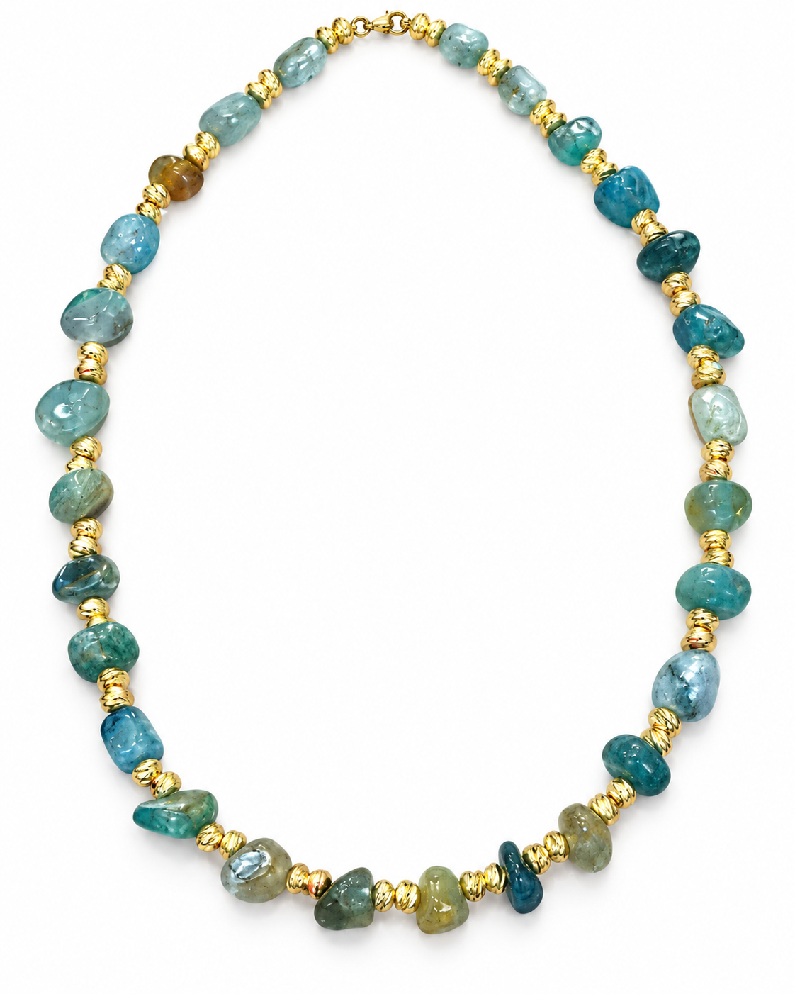 Aqua Gemstone and Gold Spacer Necklace