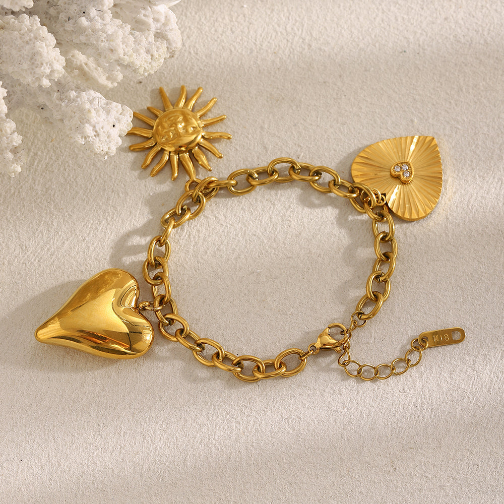 Dreamshow Fashion Bracelets Heart Sun Charm Chain Bracelet