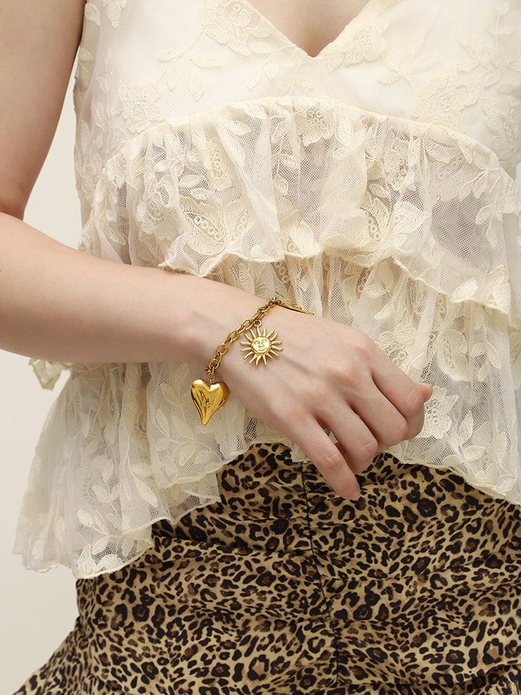 Dreamshow Fashion Bracelets Heart Sun Charm Chain Bracelet