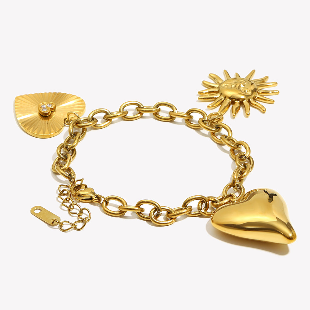 Dreamshow Fashion Bracelets Heart Sun Charm Chain Bracelet