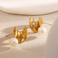 Dreamshow Fashion Earrings Pearl Jewelry Twisted Gold Plated Stud Earrings
