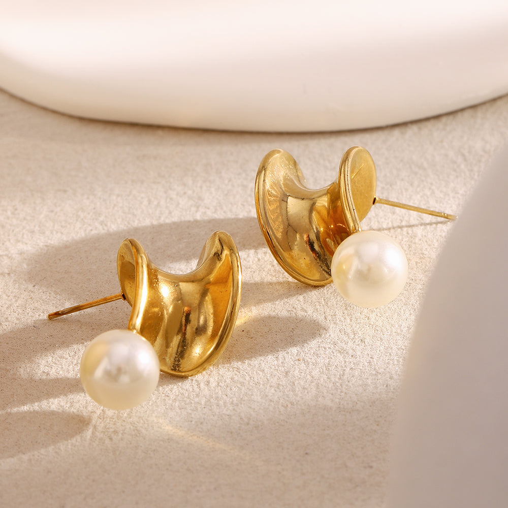 Dreamshow Fashion Earrings Pearl Jewelry Twisted Gold Plated Stud Earrings
