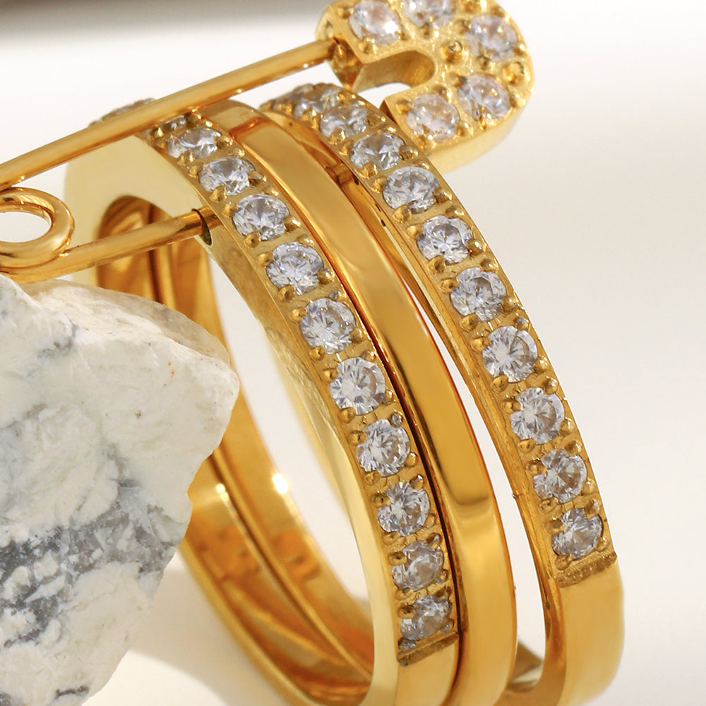 Dreamshow Fashion Jewelry Rings Three Layer Shining Zircon Jewelry Paper Clip