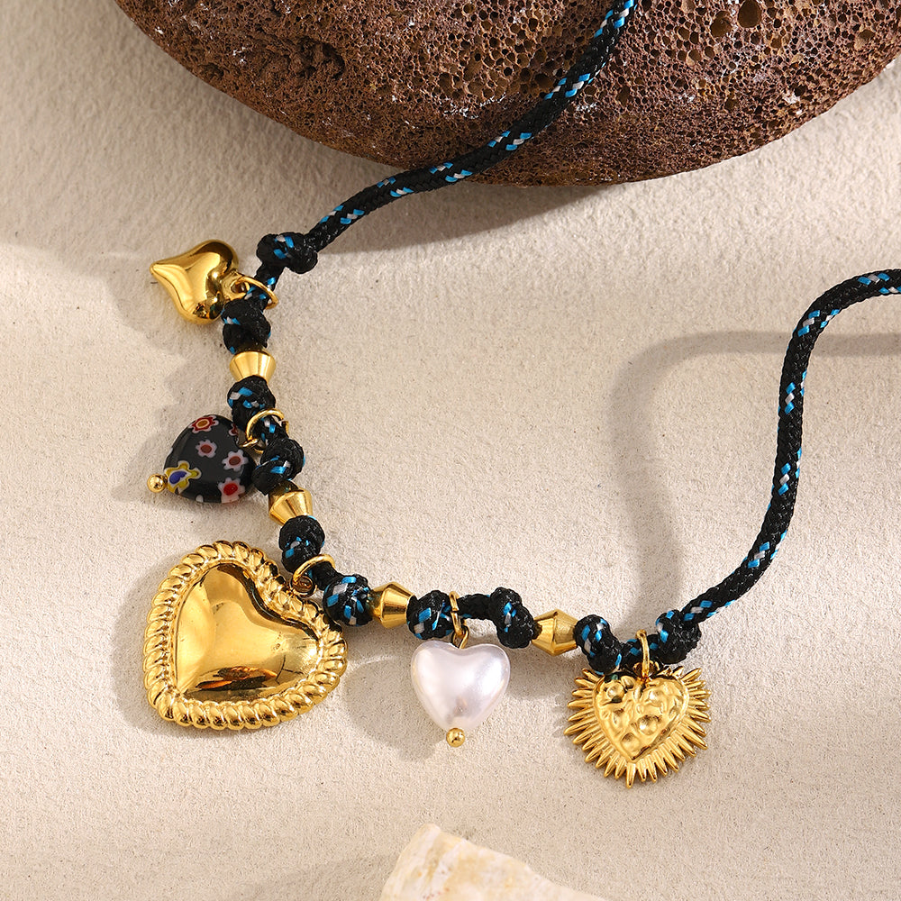 Dreamshow Heart Charm Necklace Hand Made Woven Chain