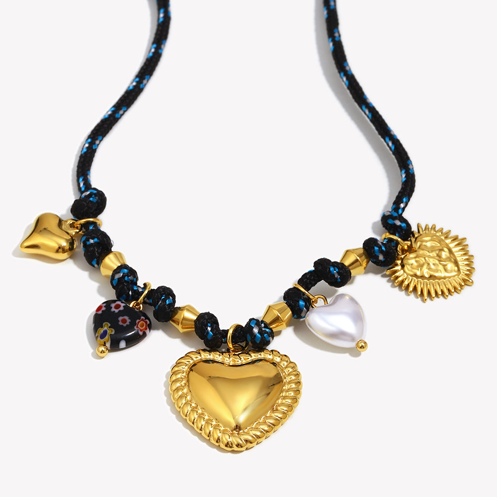 Dreamshow Heart Charm Necklace Hand Made Woven Chain