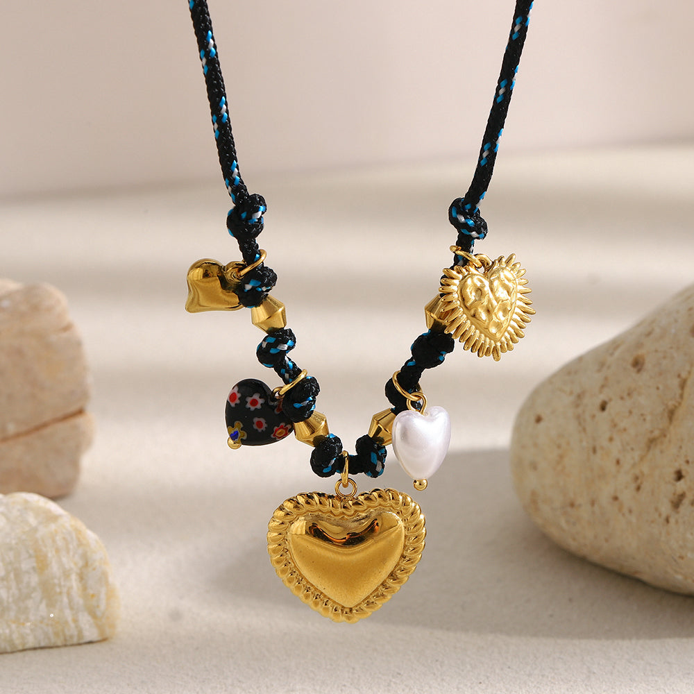 Dreamshow Heart Charm Necklace Hand Made Woven Chain