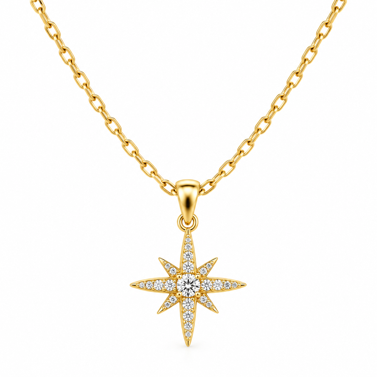 Gold Compass Star Pendant Necklace