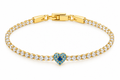 Gold Tennis Bracelet with Blue Heart Accent