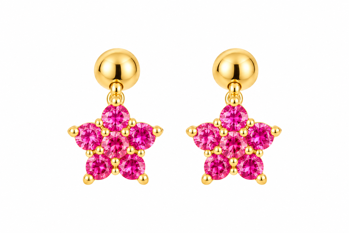 Gold and Pink Starburst Earrings