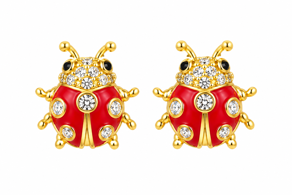 Jeweled Red Ladybug Stud Earrings