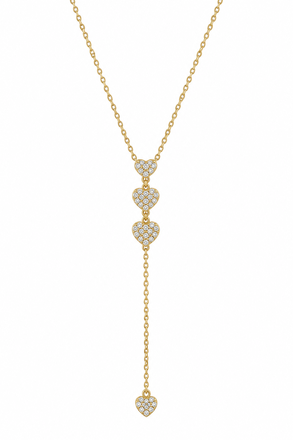 Pavé Heart Gold Y-Drop Necklace