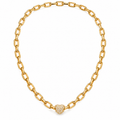 Pavé Heart Paperclip Gold Necklace