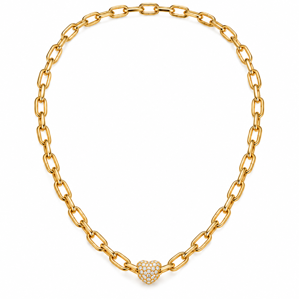 Pavé Heart Paperclip Gold Necklace