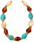 Polished Gemstone and Gold Oval Necklace