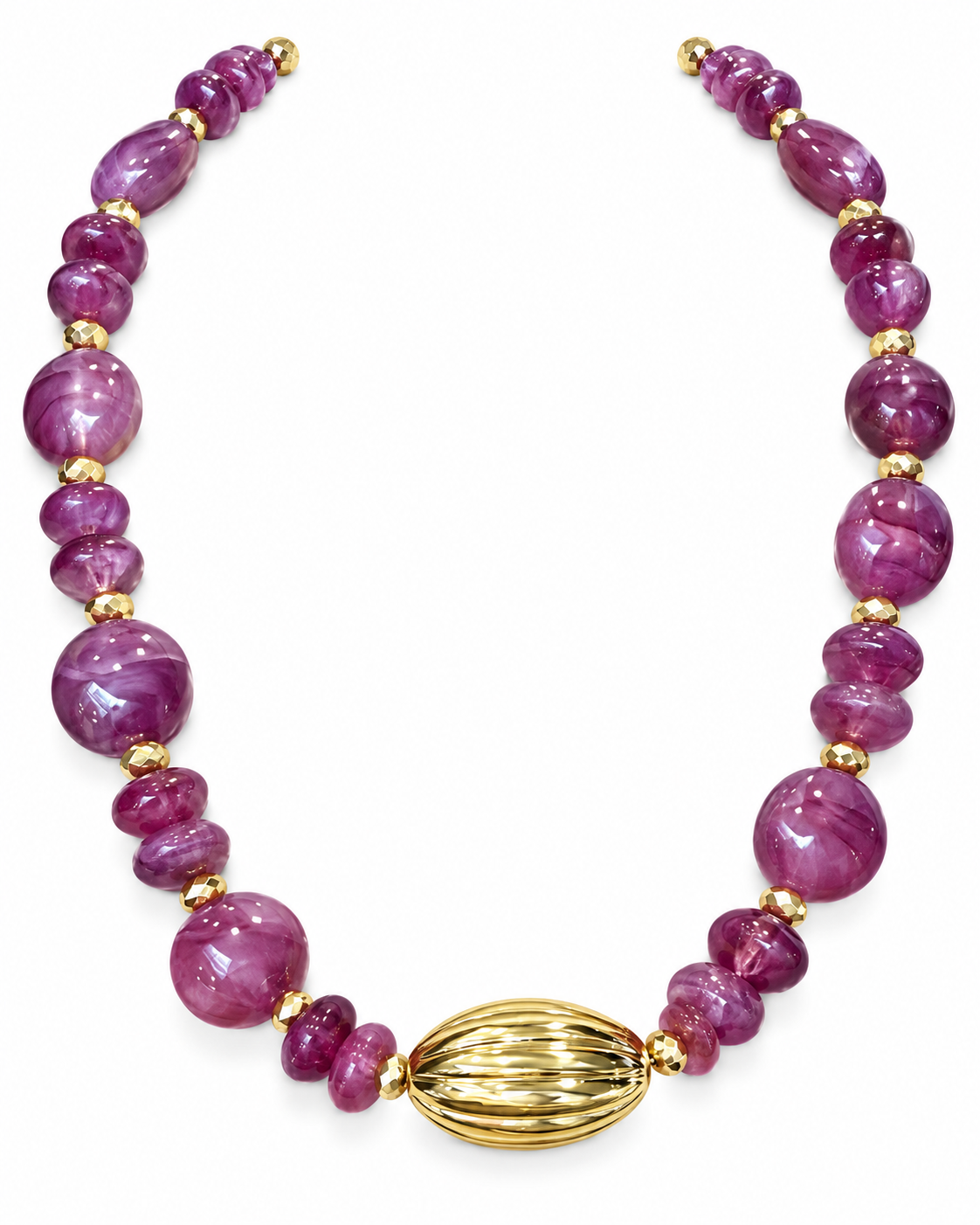 Purple Gemstone and Gold Oval Necklace