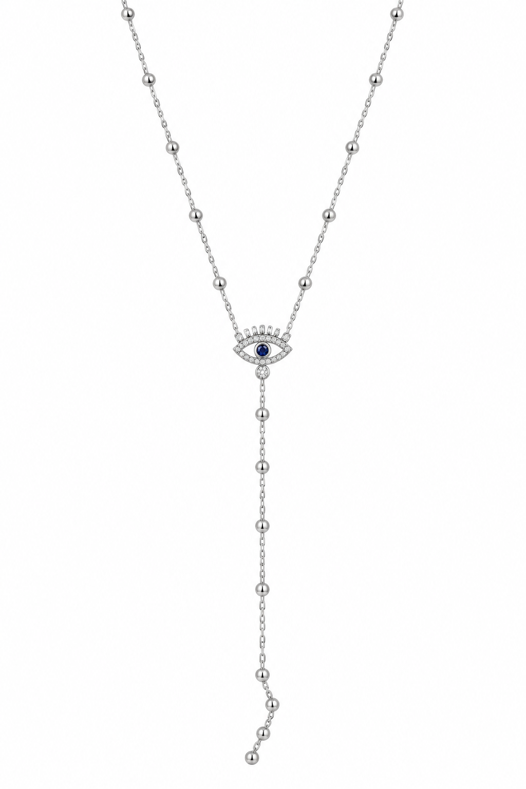 Silver Evil-Eye Y-Lariat Necklace