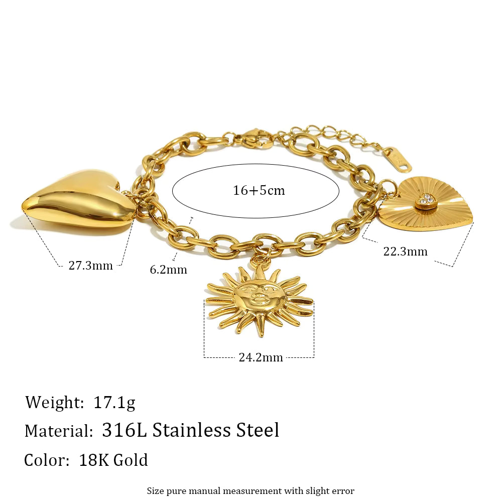 Dreamshow Fashion Bracelets Heart Sun Charm Chain Bracelet